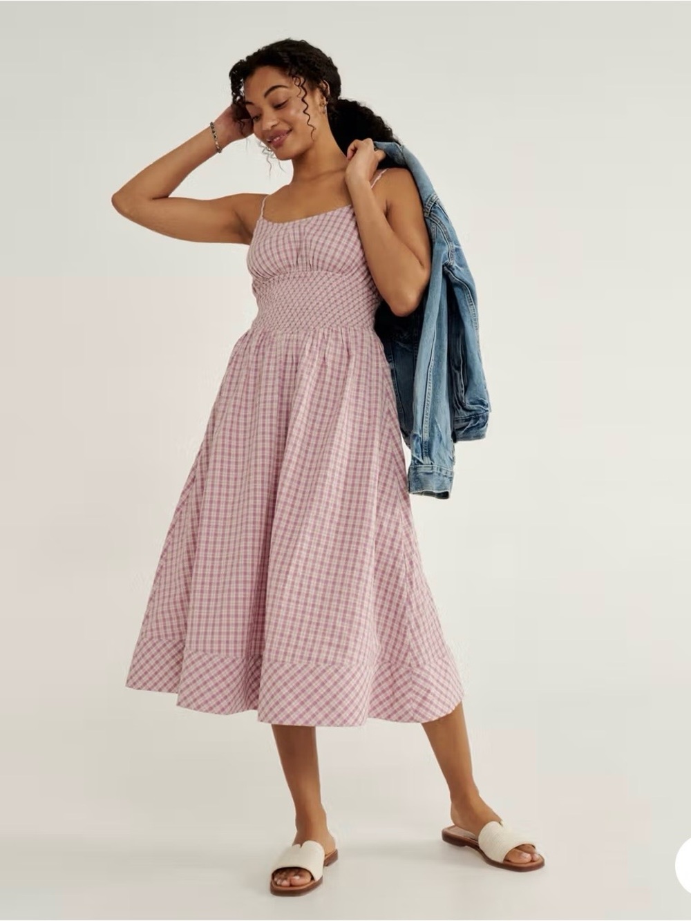Tecovas Tiered Gingham Midi Dress